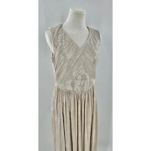 Ivy & Blu Ivory Gold Dress Midi Sleeveless Party Occasion Metallic 6 M